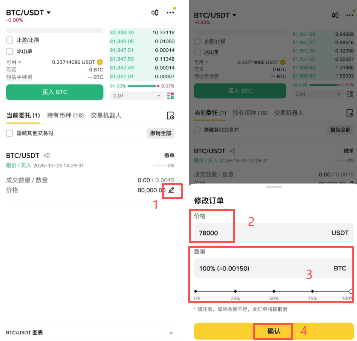 当前委托列表中点击编辑图标弹出修改界面