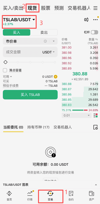 币安特斯拉bstocks现货挂单深度界面