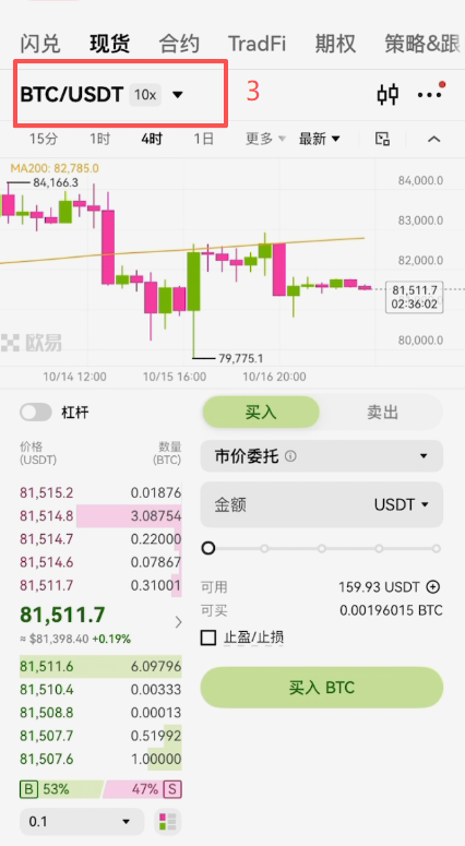 欧易现货交易DOGE/USDT交易界面