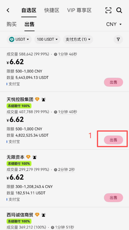 选好商家进行出售页面
